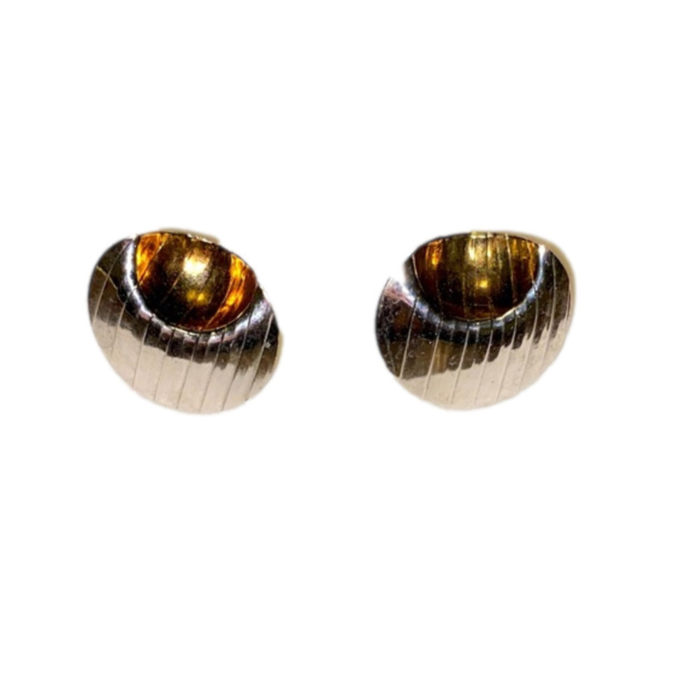 VTG SHA 925 Sterling Two-Tone Round Earrings w Indent & Line Design